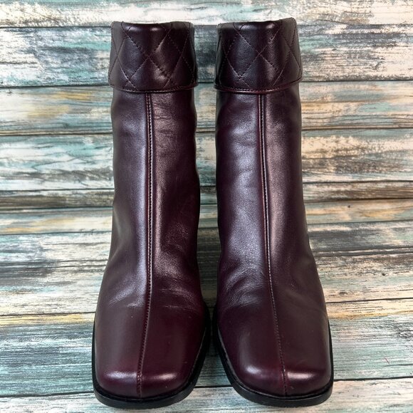 Talbots Boots Womens Size 6 Burgundy Leather Ankle Block Heel Zip Dress Workwear - Picture 3 of 13